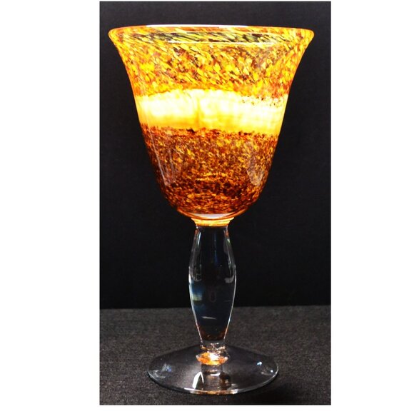 Hand Blown Art Glass Goblets Fiery Molten Orange Red Stemware Vintage Barware - Picture 3 of 5